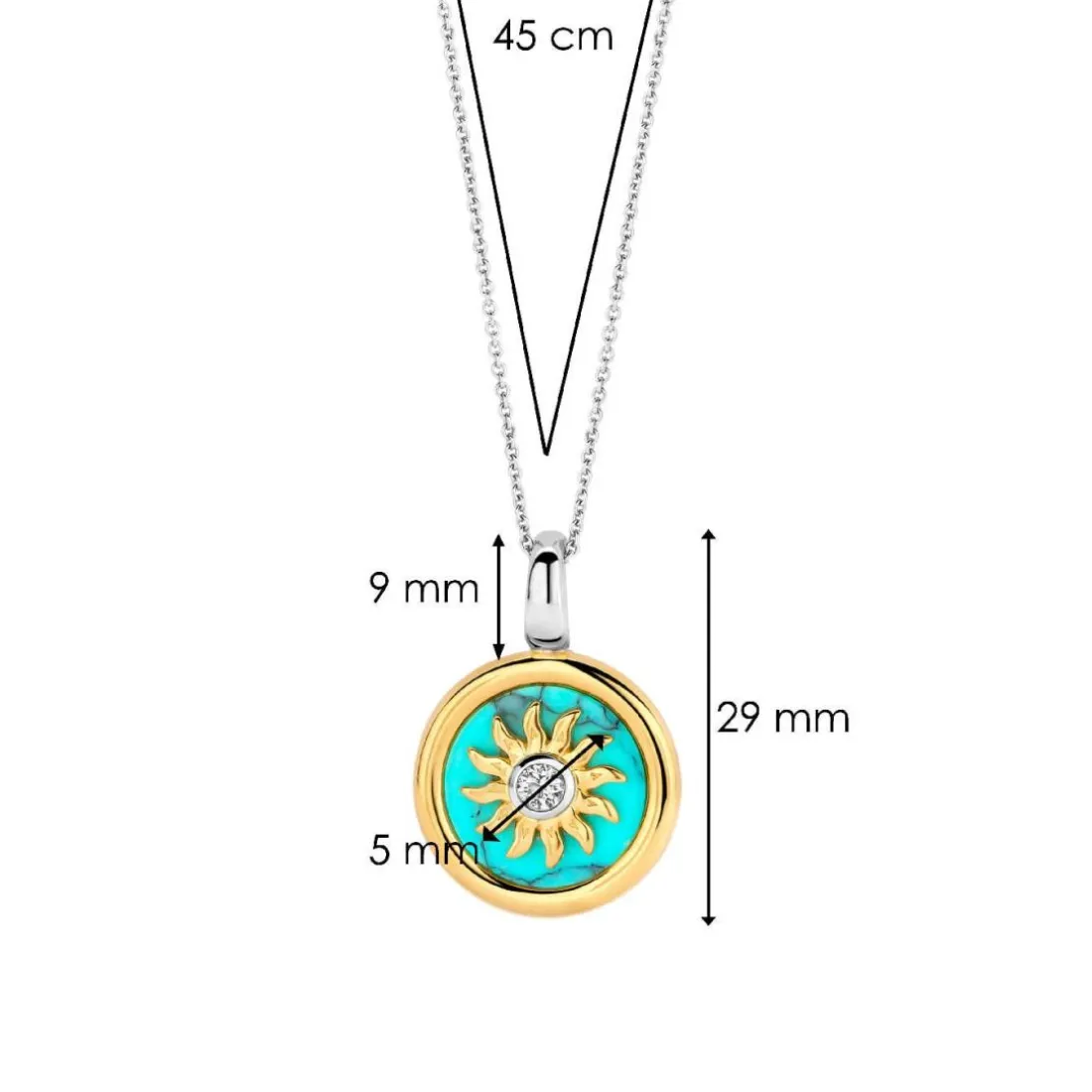 Pendentif Ti Sento - 6831TQ Argent Doré Et Pierre Synthétique Turquoise Forme Soleil