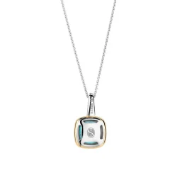 Pendentif Ti Sento - 6829TQ Argent Doré Et Pierre Synthétique Turquoise Carrée Bélière Pavée