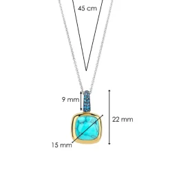 Pendentif Ti Sento - 6829TQ Argent Doré Et Pierre Synthétique Turquoise Carrée Bélière Pavée