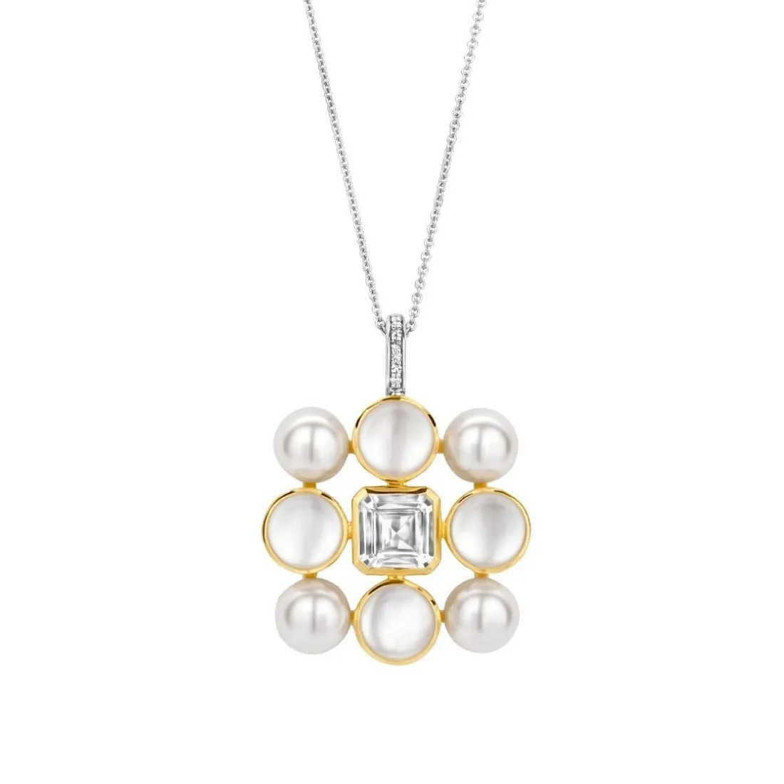 Pendentif Ti Sento - 6827YP Argent Doré Perles Synthétiques Et Oxyde De Zirconium Carré